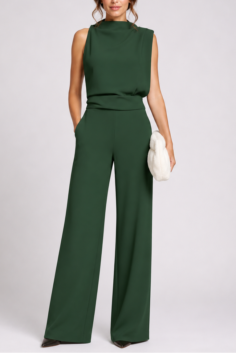Lorena | Mono Largo Elegante Mujer Cuello Alto Sin Mangas Pierna Ancha