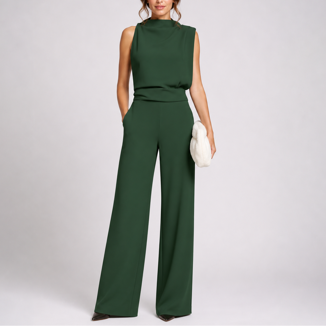 Lorena | Mono Largo Elegante Mujer Cuello Alto Sin Mangas Pierna Ancha