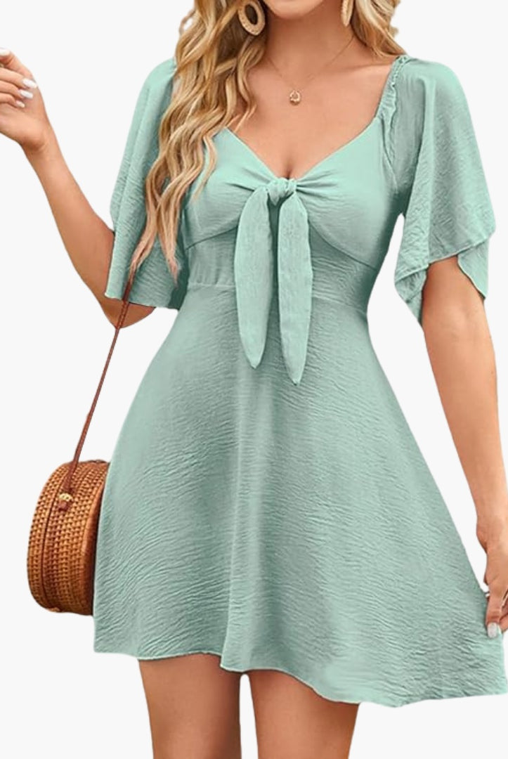 Lorena | Vestido Corto con Volantes Mujer Escote V Manga Corta