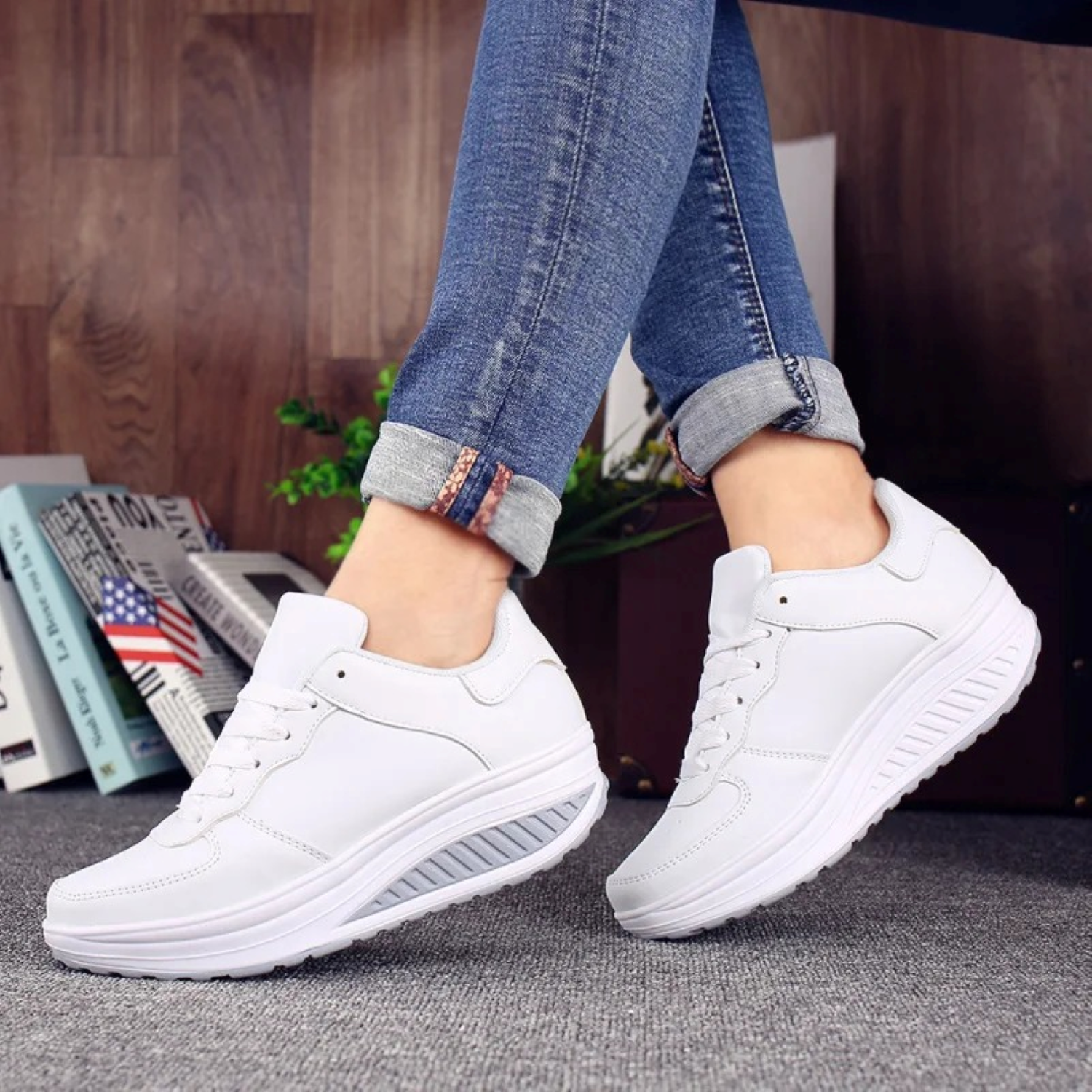 Lorena | Zapatillas de Deporte Mujer Plataforma con Cordones Cuero
