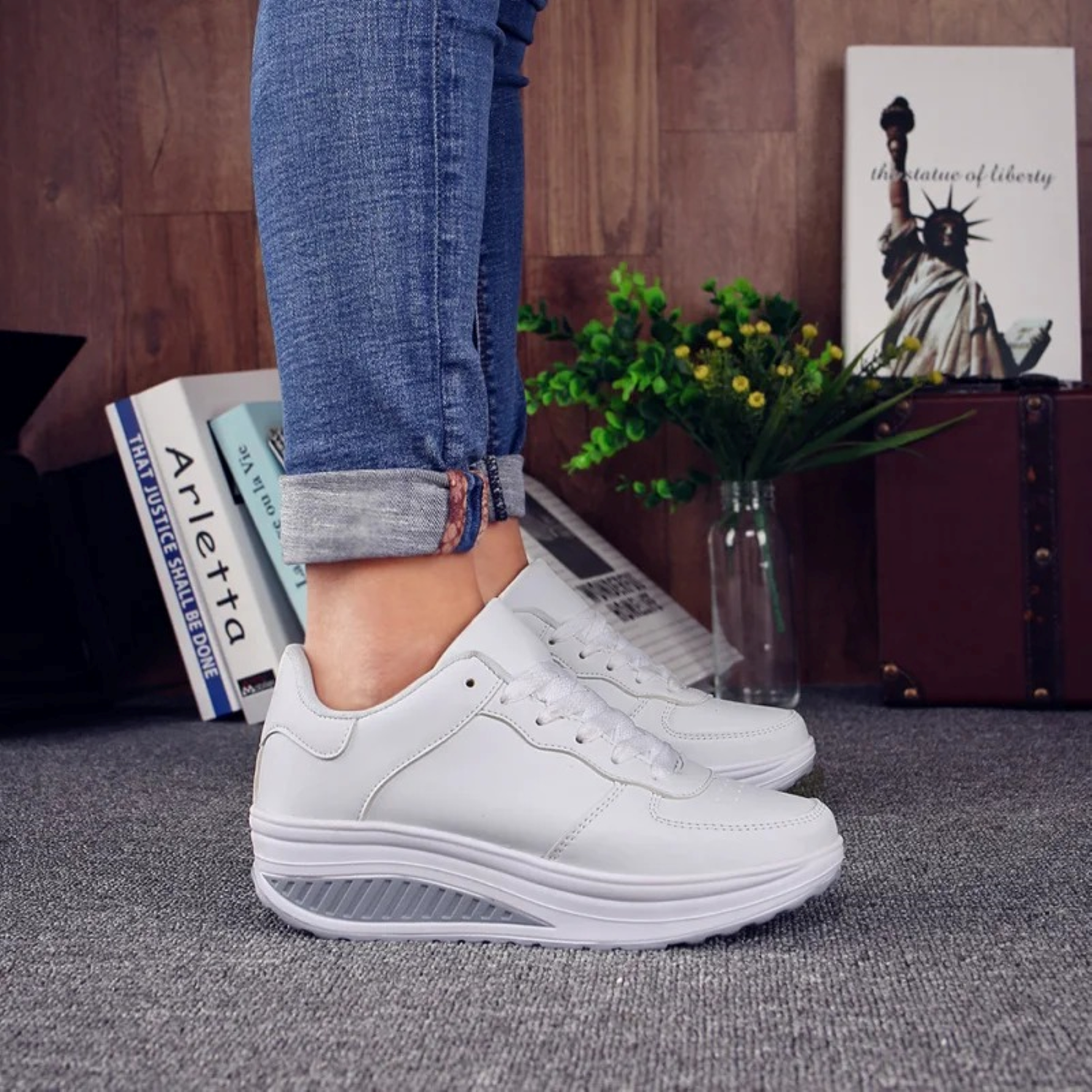 Lorena | Zapatillas de Deporte Mujer Plataforma con Cordones Cuero