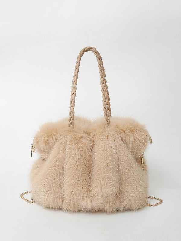 Lourdes | Bolso de Hombro de Pelo Sintético Mujer Asa Trenzada