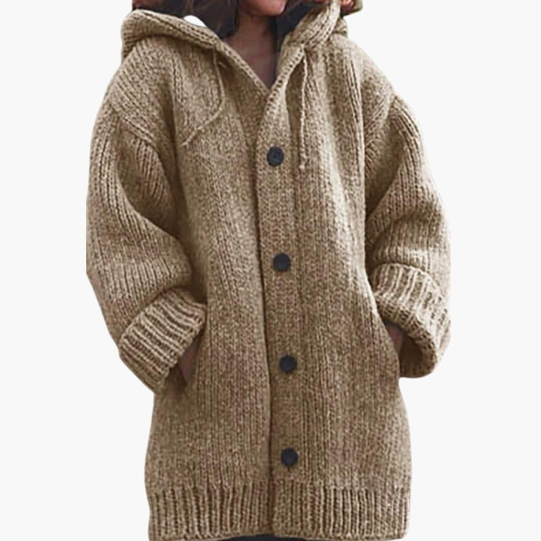 Lourdes | Cárdigan de Punto con Capucha Mujer Oversize Botones