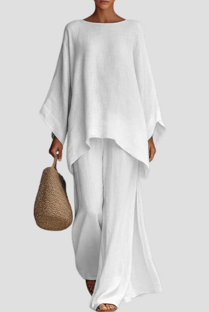 Lourdes | Conjunto de Lino Fluido Mujer Pantalón Palazzo