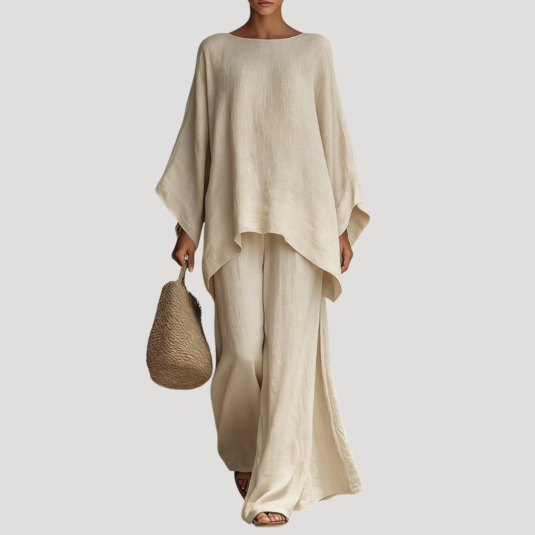 Lourdes | Conjunto de Lino Fluido Mujer Pantalón Palazzo