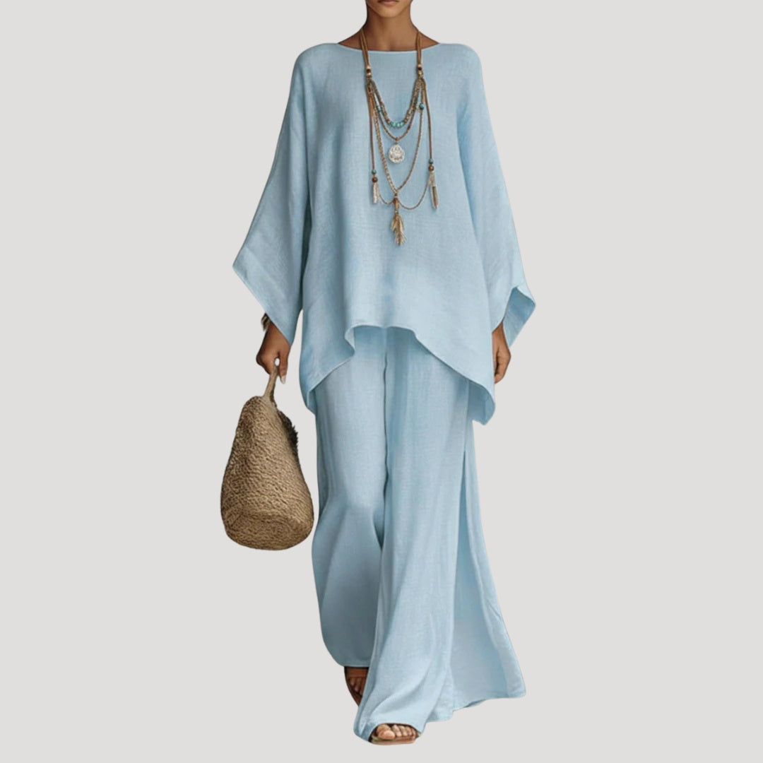 Lourdes | Conjunto de Lino Fluido Mujer Pantalón Palazzo