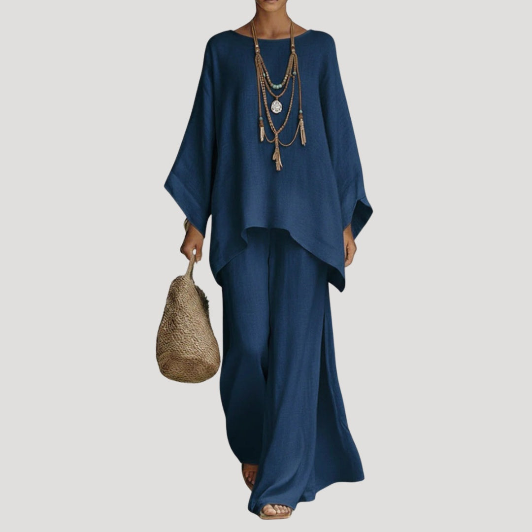 Lourdes | Conjunto de Lino Fluido Mujer Pantalón Palazzo