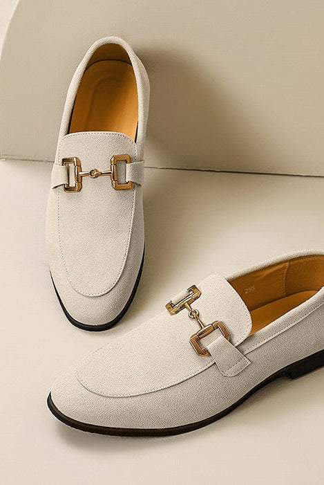 Lucas | Mocasines de Ante con Hebilla Dorada Hombre Casual