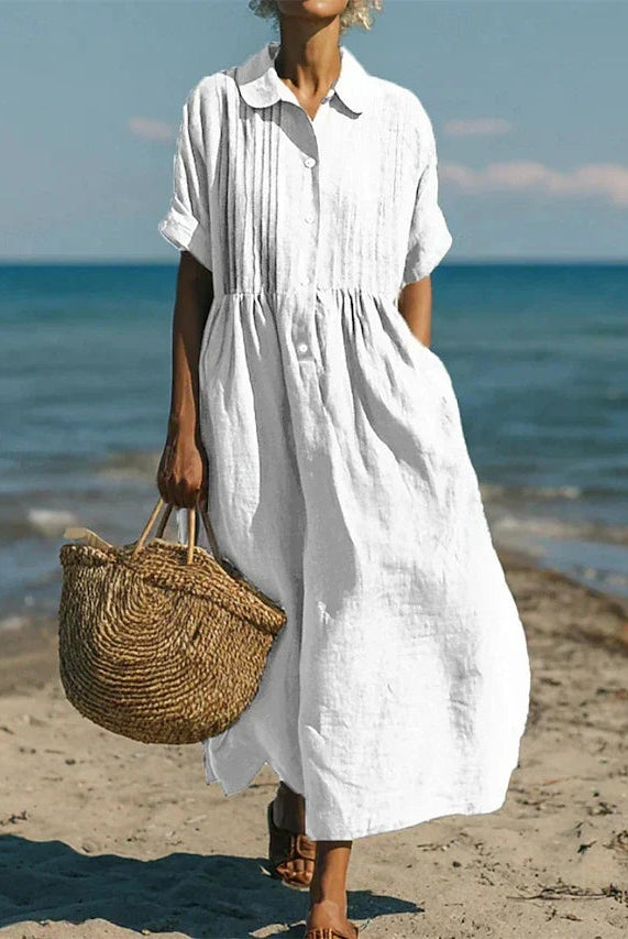 Macarena | Vestido Midi Camisero de Algodón Mujer Botones