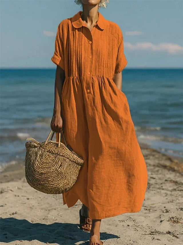 Macarena | Vestido Midi Camisero de Algodón Mujer Botones