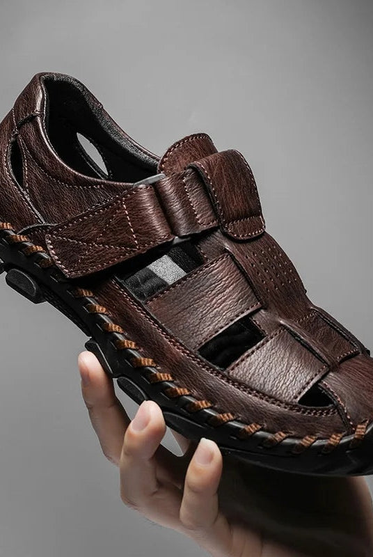 Marcos | Sandalias de Pescador de Cuero Hombre Cierre Velcro