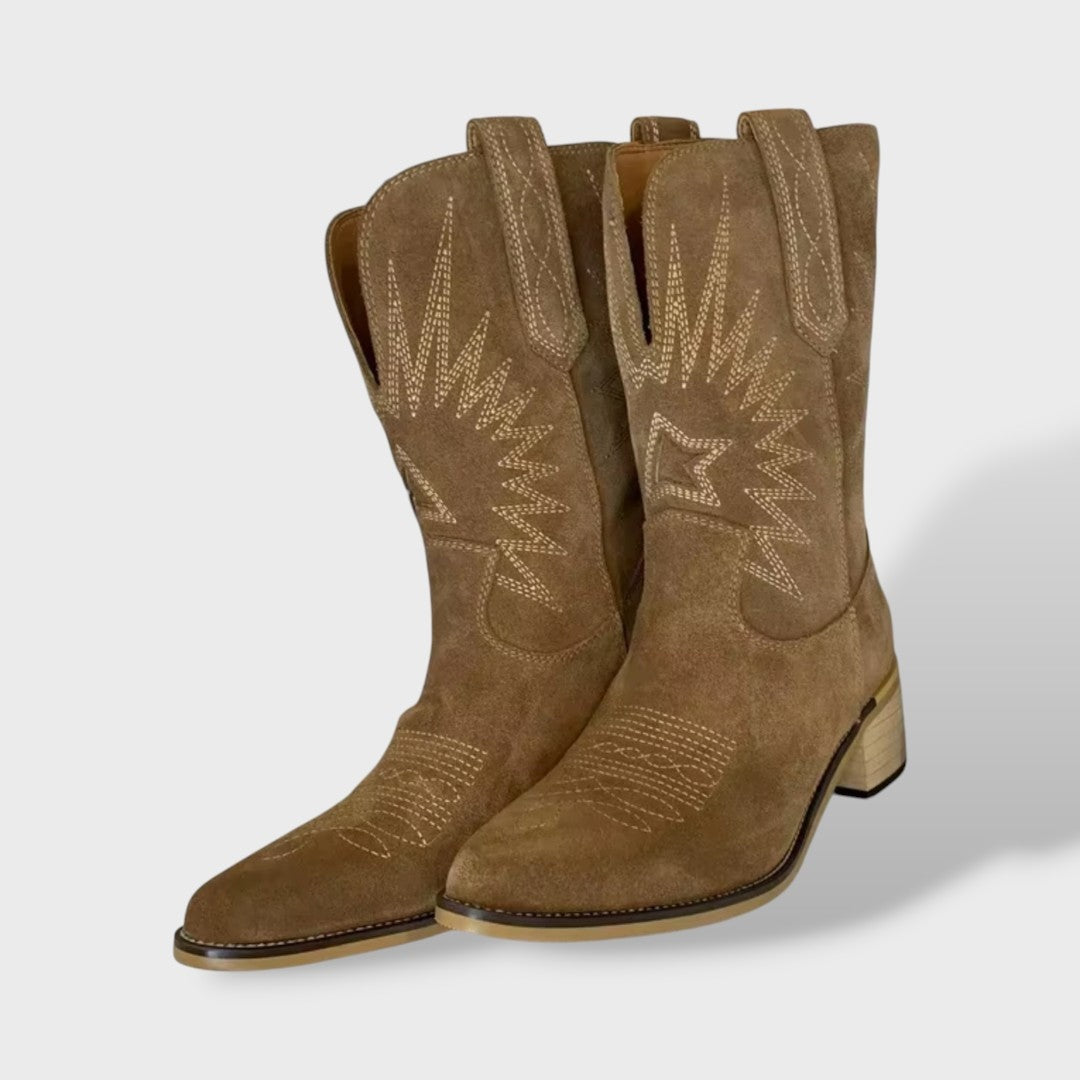 Marisol | Botines Cowboy Mujer de Ante Bordados Caña Media