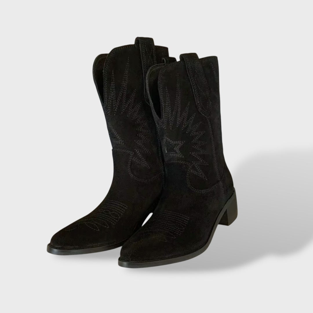 Marisol | Botines Cowboy Mujer de Ante Bordados Caña Media