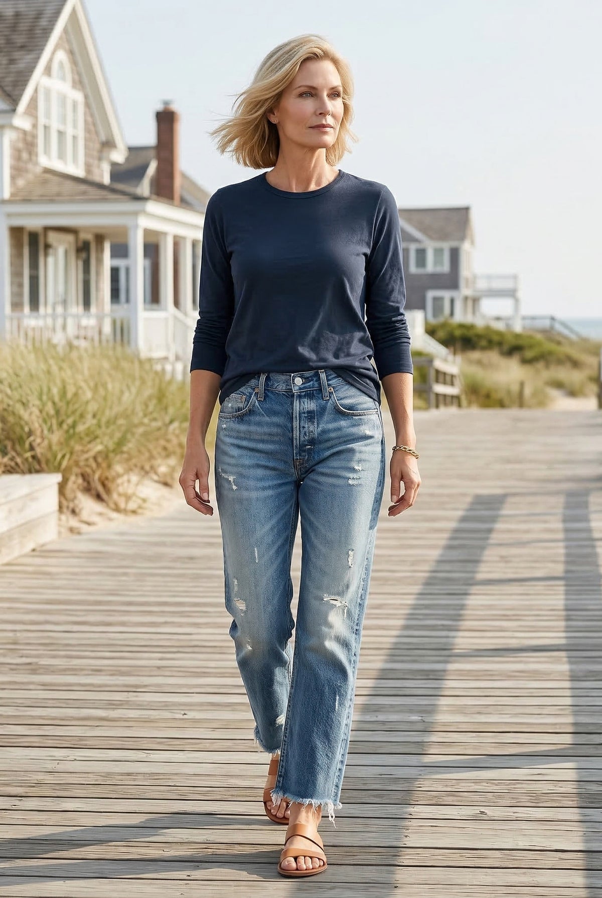 Marisol | Jeans Rectos Destroyed Mujer Cintura Alta Cropped