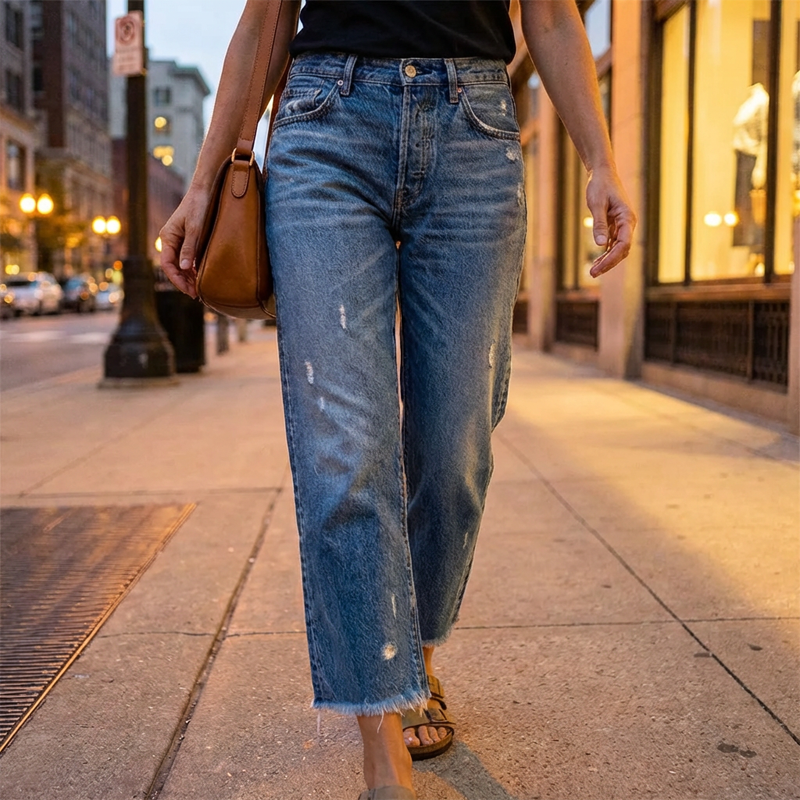 Marisol | Jeans Rectos Destroyed Mujer Cintura Alta Cropped