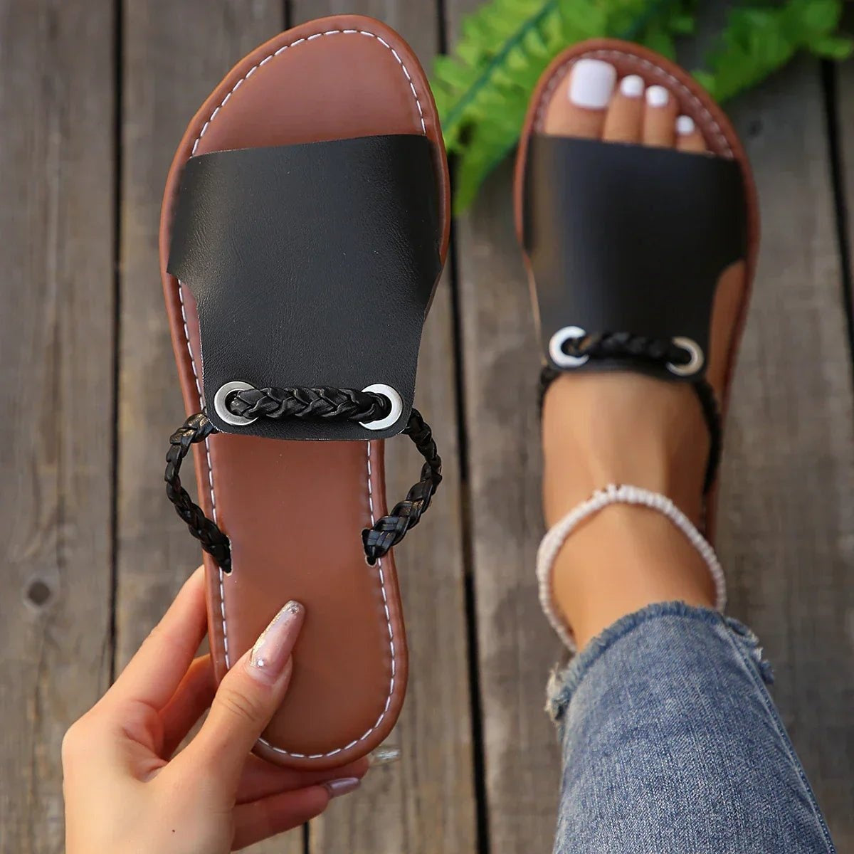 Marisol | Sandalias Planas Romanas Mujer Tira Trenzada