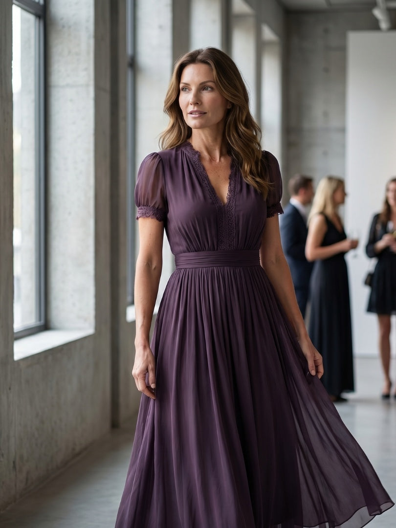 Marisol | Vestido de Madrina Mujer Escote en V Manga Corta