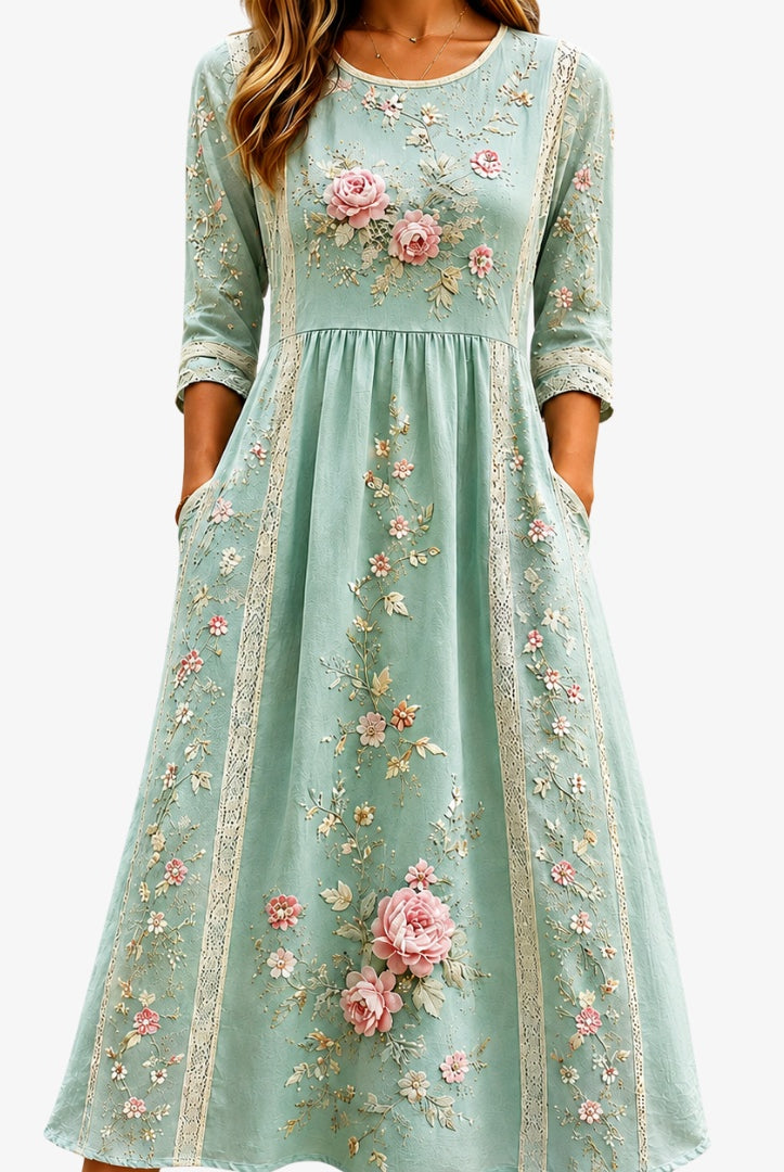 Marisol | Vestido Invitada Otoño Estampado Floral Mujer Midi Manga 3/4