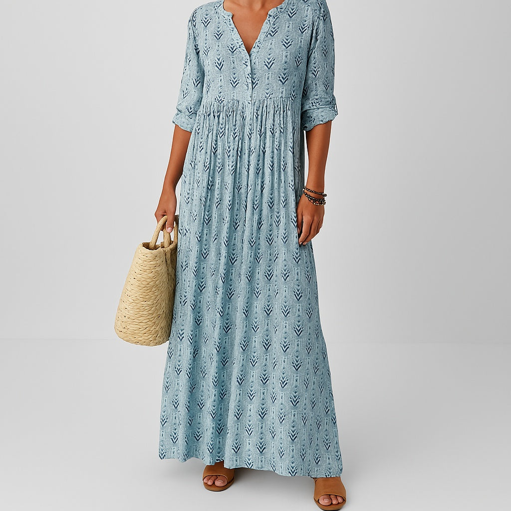 Marisol | Vestido Largo Boho Estampado Geométrico Mujer Escote V
