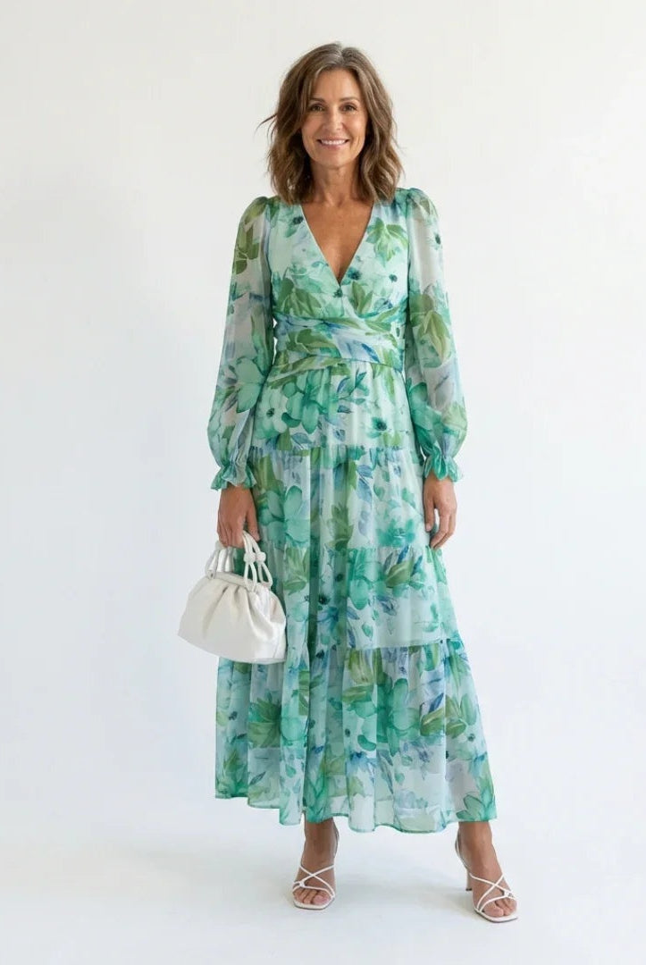Marisol | Vestido Largo con Volantes Estampado Floral Mujer Escote V