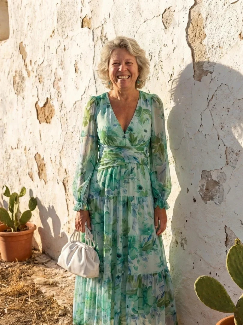 Marisol | Vestido Largo con Volantes Estampado Floral Mujer Escote V