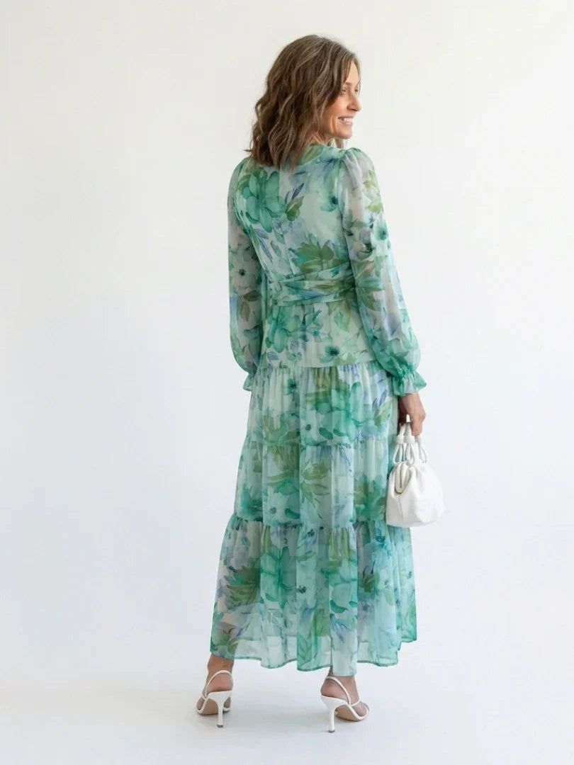 Marisol | Vestido Largo con Volantes Estampado Floral Mujer Escote V