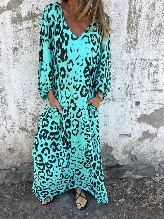 Marisol | Vestido Largo Elegante Estampado Animal Print Mujer Manga Larga