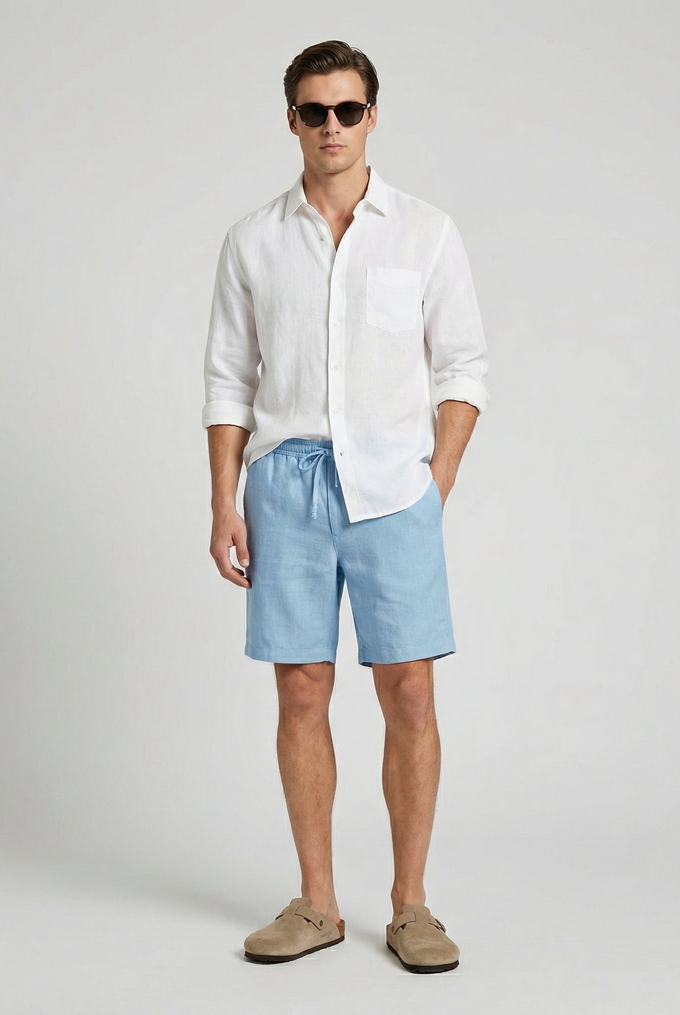 Mateo | Bermudas de Lino Hombre Cintura Elástica Cordón