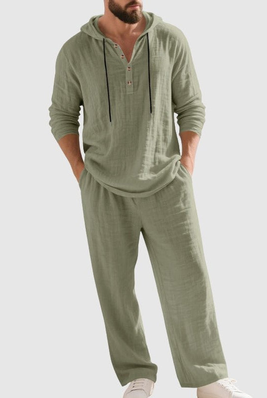 Mateo | Conjunto de Lino con Capucha Hombre Estilo Henley