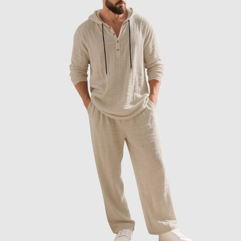 Mateo | Conjunto de Lino con Capucha Hombre Estilo Henley