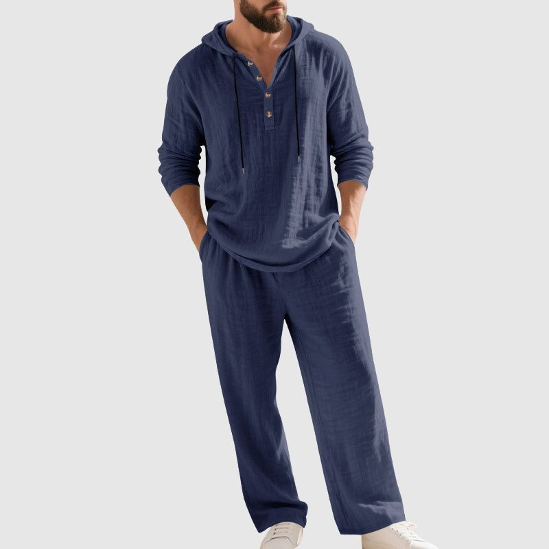 Mateo | Conjunto de Lino con Capucha Hombre Estilo Henley