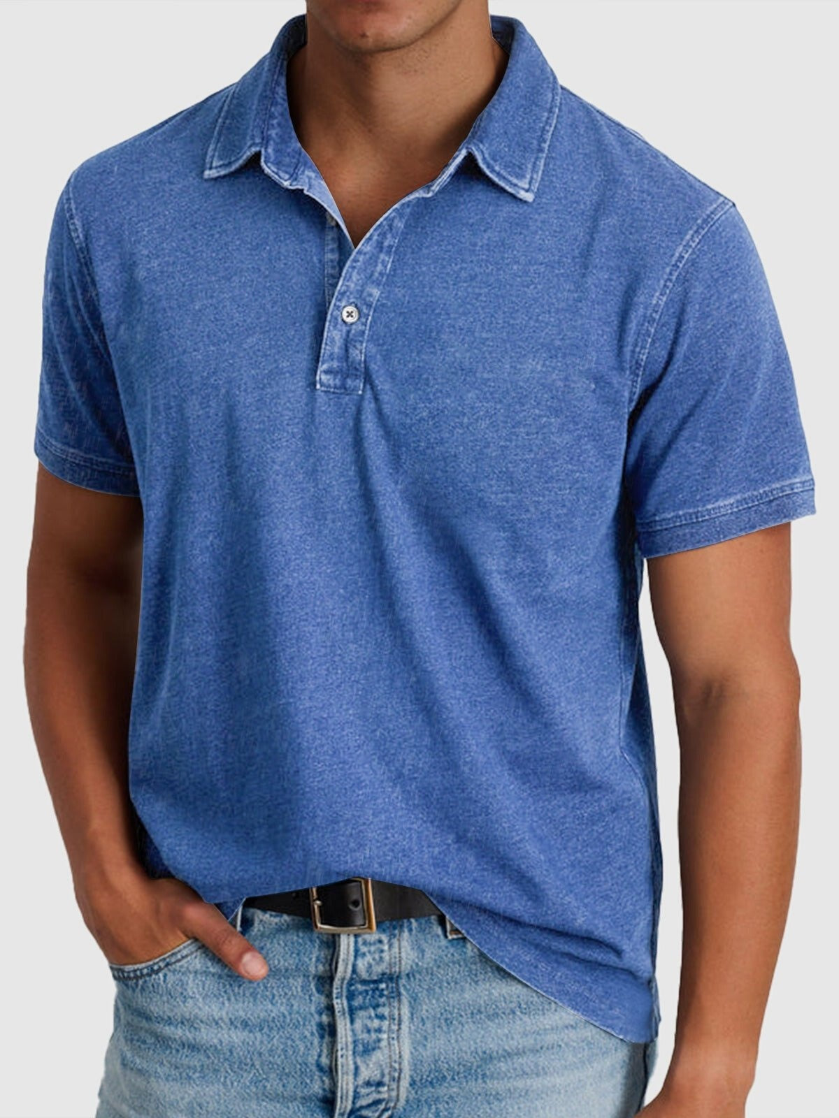 Rodrigo | Polo de Algodón Denim de Manga Corta Hombre Cuello Clásico