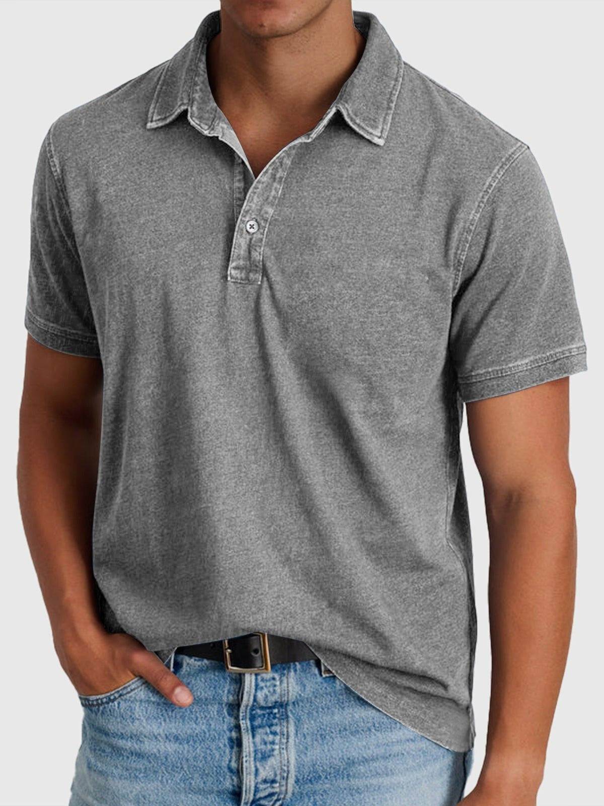 Rodrigo | Polo de Algodón Denim de Manga Corta Hombre Cuello Clásico