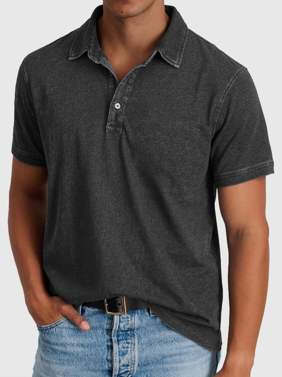 Rodrigo | Polo de Algodón Denim de Manga Corta Hombre Cuello Clásico