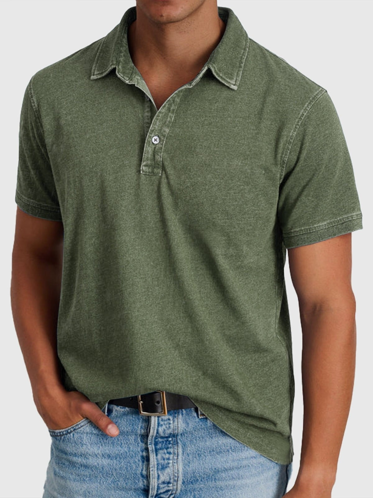 Rodrigo | Polo de Algodón Denim de Manga Corta Hombre Cuello Clásico