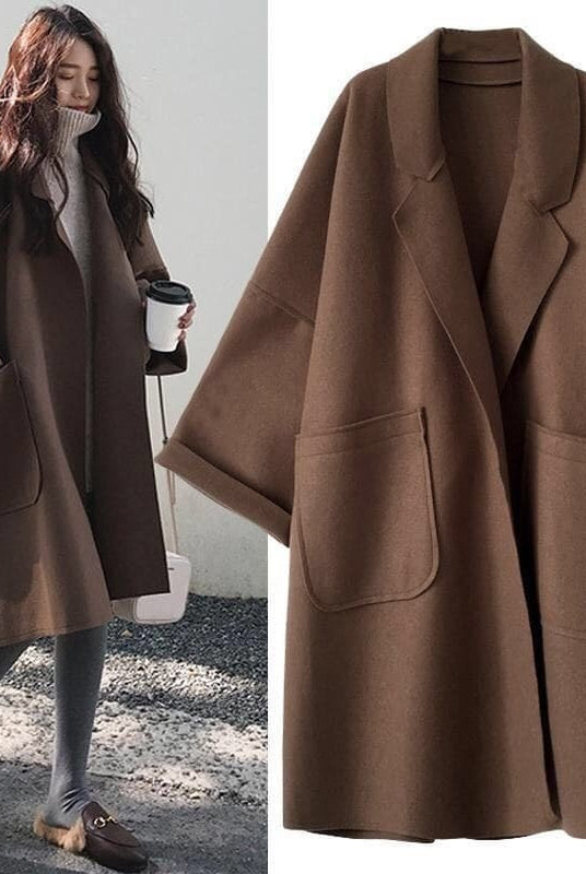 Mencía | Abrigo Largo de Mezcla de Lana Oversize Mujer Cuello Solapa