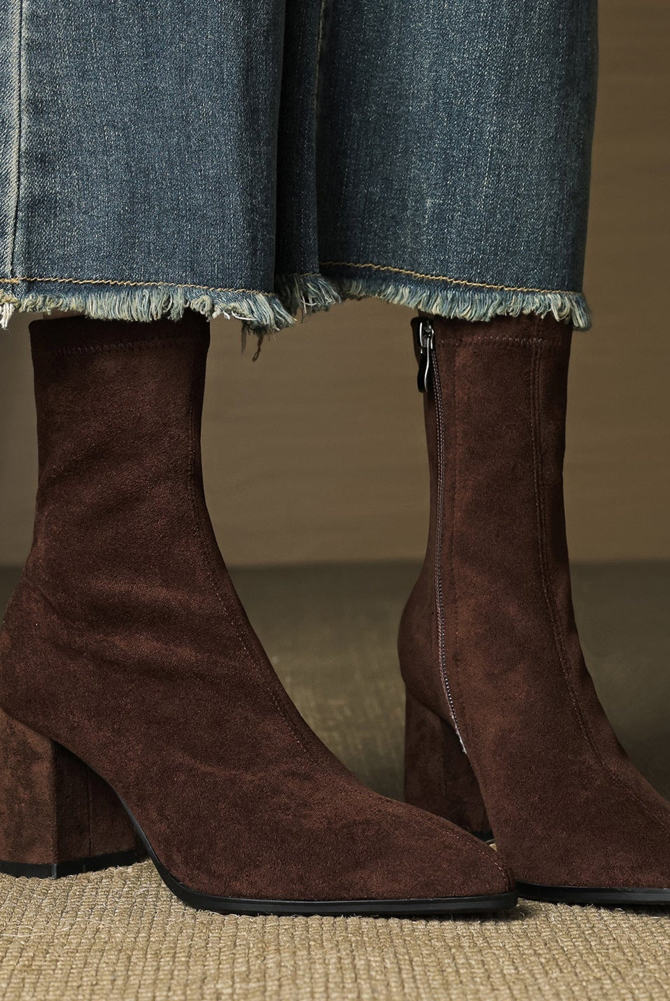 Mencía | Botines de Ante Tacón Bloque Mujer Cremallera Lateral
