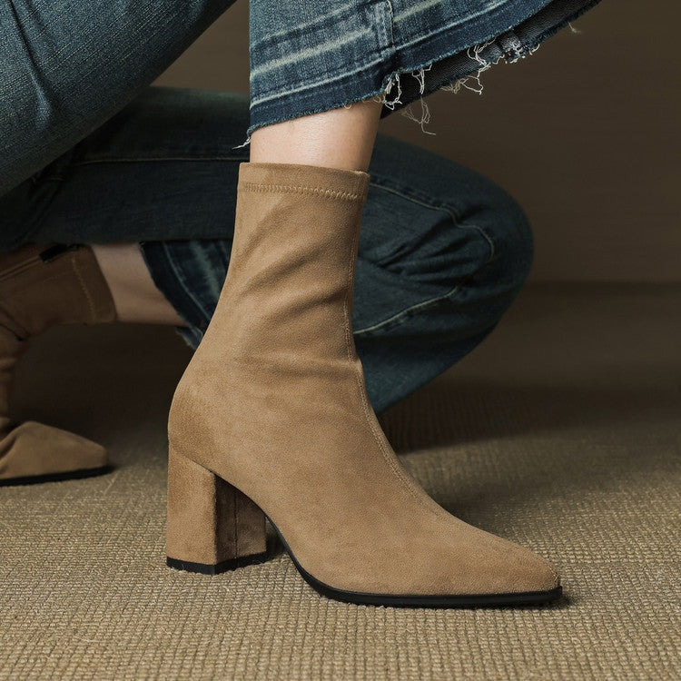 Mencía | Botines de Ante Tacón Bloque Mujer Cremallera Lateral