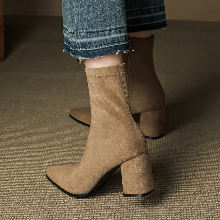 Mencía | Botines de Ante Tacón Bloque Mujer Cremallera Lateral