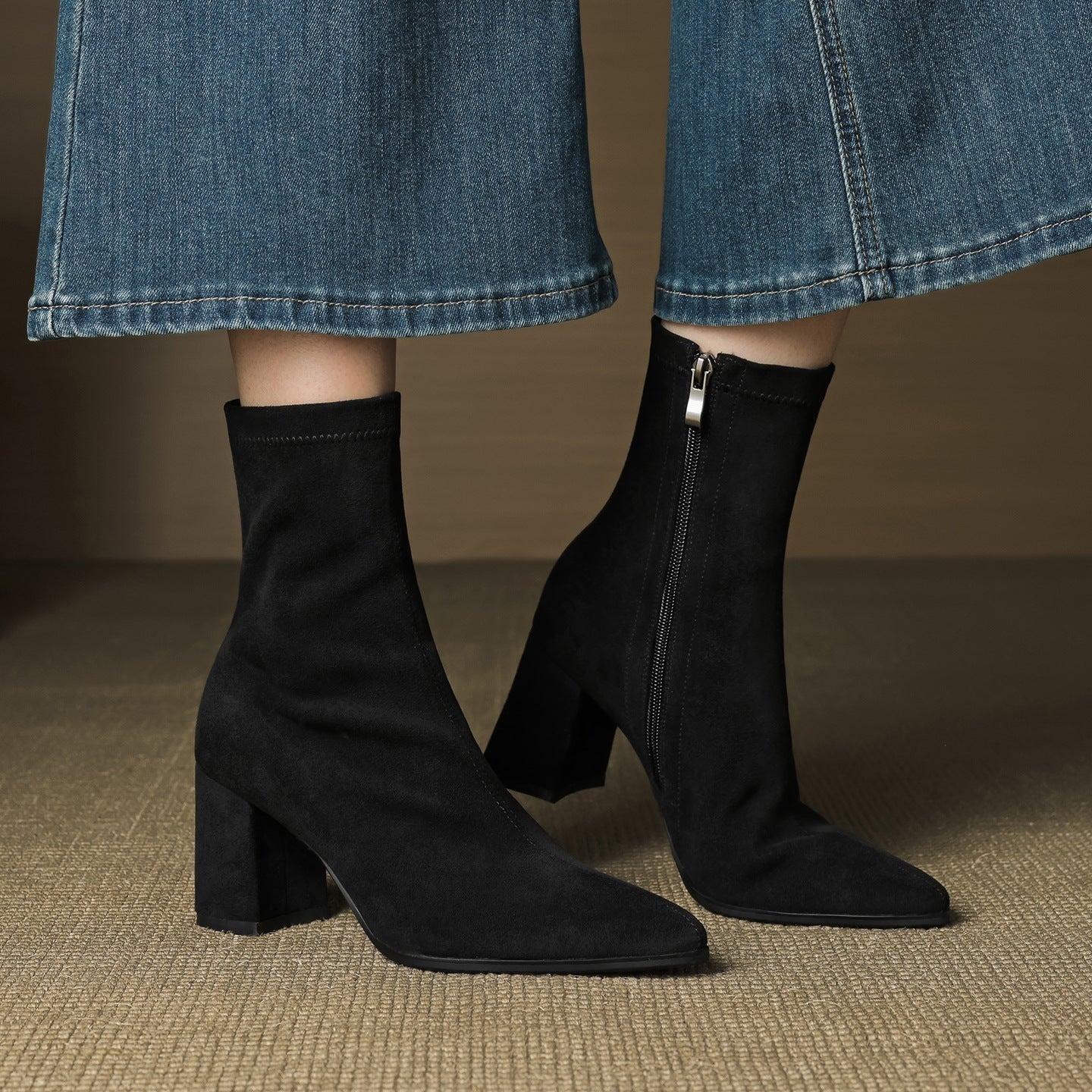 Mencía | Botines de Ante Tacón Bloque Mujer Cremallera Lateral
