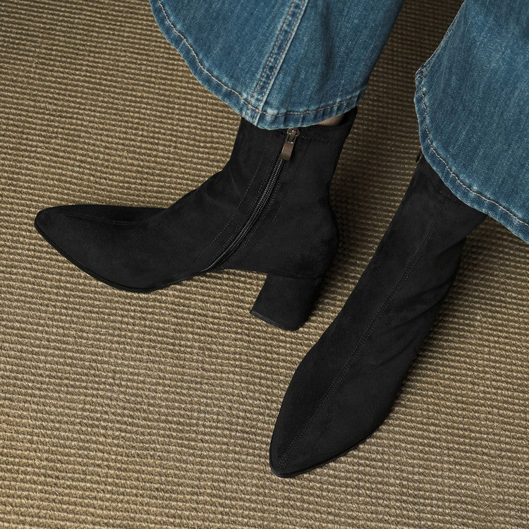 Mencía | Botines de Ante Tacón Bloque Mujer Cremallera Lateral