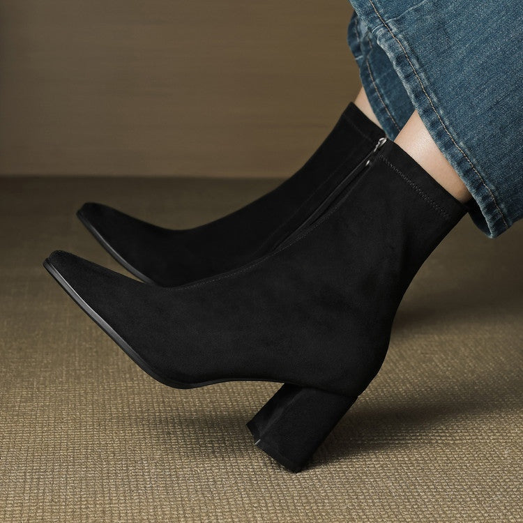 Mencía | Botines de Ante Tacón Bloque Mujer Cremallera Lateral