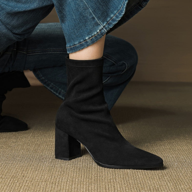 Mencía | Botines de Ante Tacón Bloque Mujer Cremallera Lateral