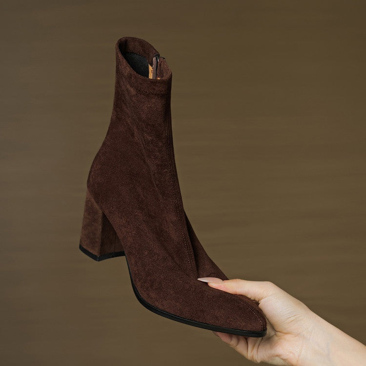 Mencía | Botines de Ante Tacón Bloque Mujer Cremallera Lateral