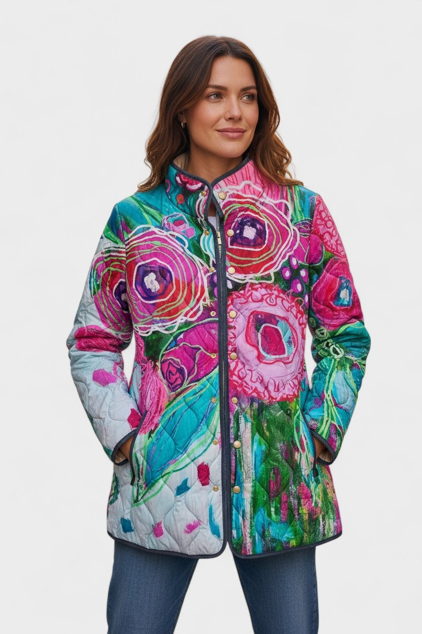 Mencía | Cazadora Acolchada Estampada Entretiempo Mujer Patchwork Floral