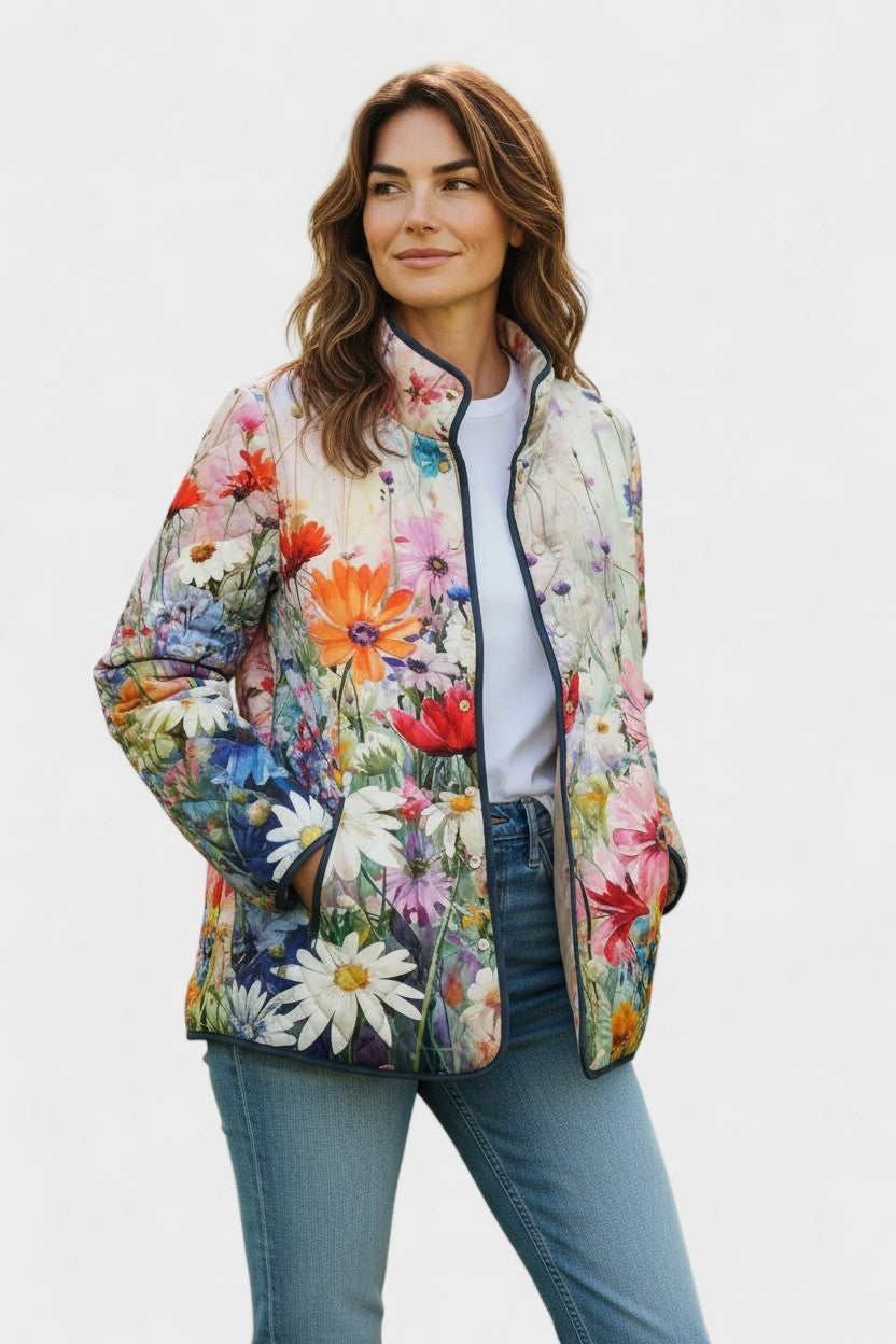 Mencía | Cazadora Acolchada Estampada Entretiempo Mujer Patchwork Floral
