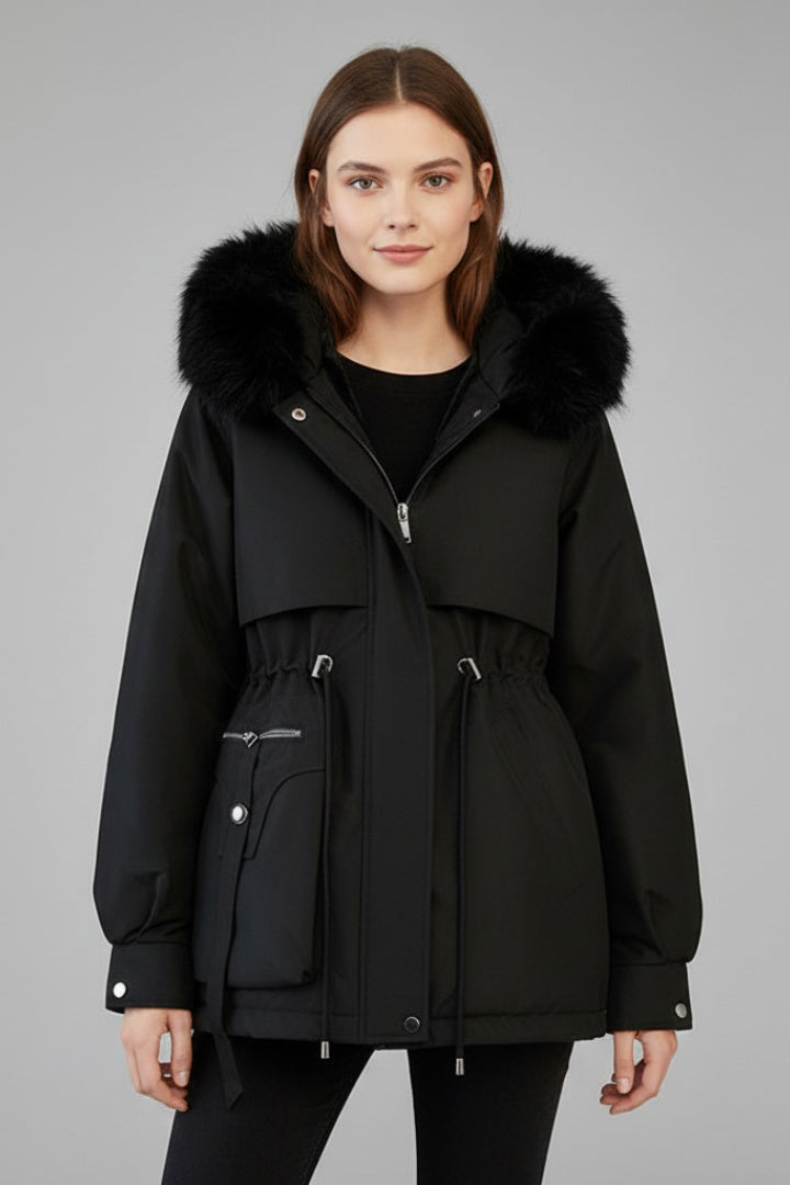 Mencía | Parka Acolchada Mujer con Capucha Piel Cordón Ajustable