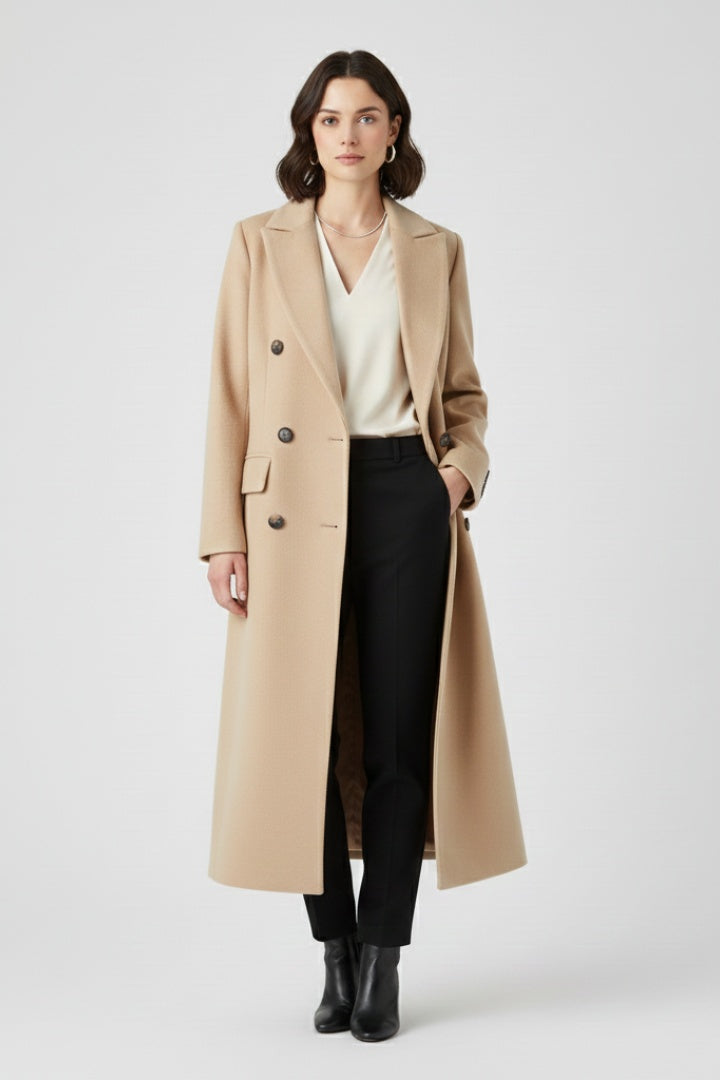 Mencía | Peacoat de Paño Largo Mujer Cuello Solapa Doble Botonadura