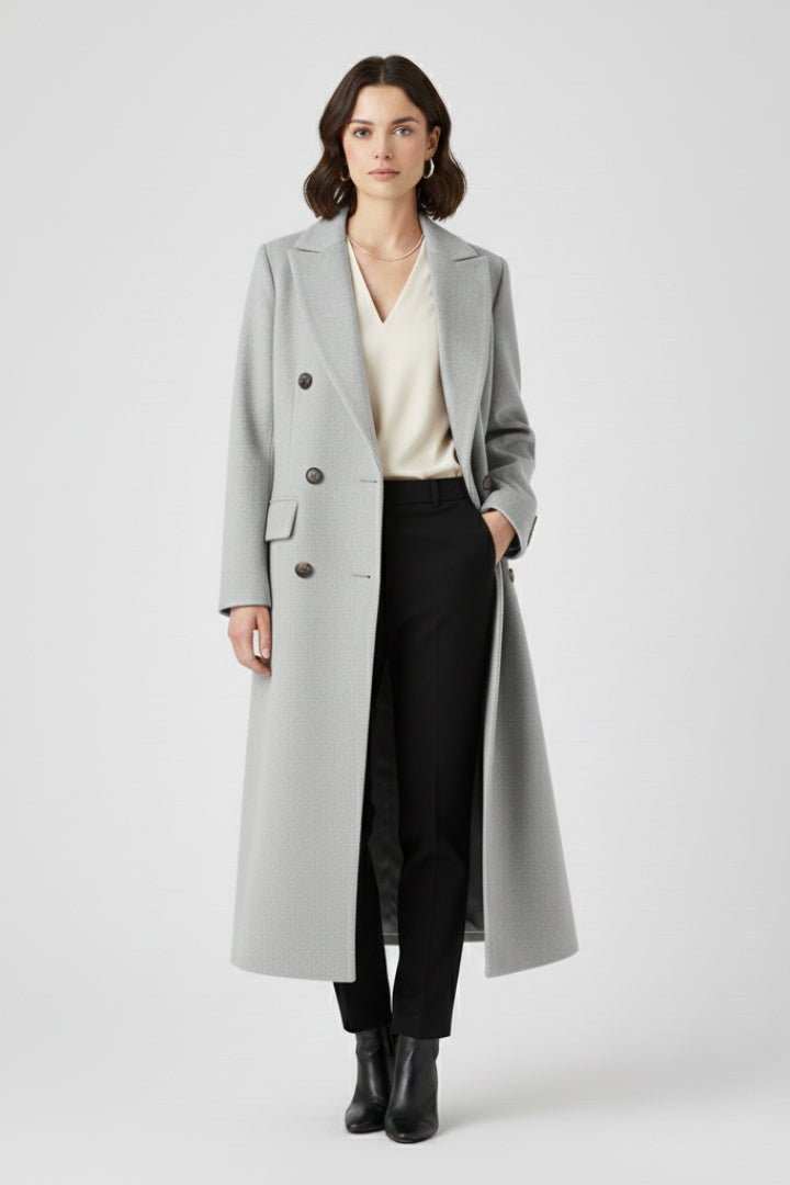 Mencía | Peacoat de Paño Largo Mujer Cuello Solapa Doble Botonadura