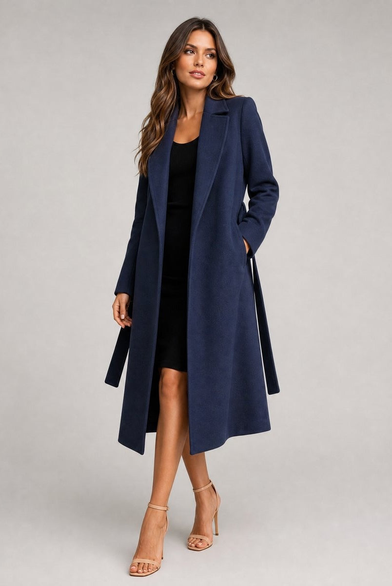 Mencía | Trench Coat de Paño Largo Mujer Cinturón Solapa